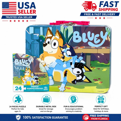 24PCS Kids Jigsaw Puzzle Set Metal Lunch Box Educational Travel Toy Gift USA
