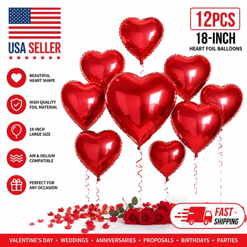12PCS Red Heart Foil Balloon 18 Inch Romantic Party Decoration Wedding SupplieUS