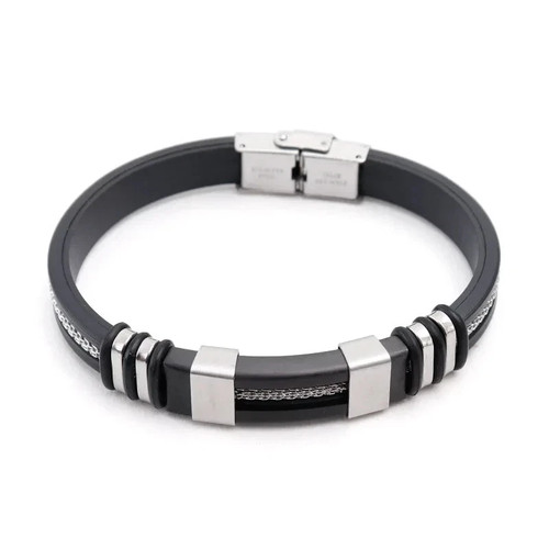 18K Gold Plated Waterproof Men's Bracelet Stainless Steel Stretch Wristband USA