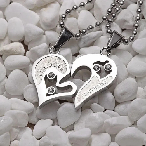 Couple Heart Pendant Necklace Love Matching Jewelry Romantic Gift for Him Her US
