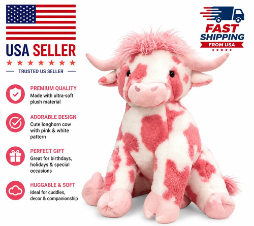 50CM Longhorn Cow Plush Toy Jumbo Stuffed Animal Kawaii Pillow Soft Kids Gift US