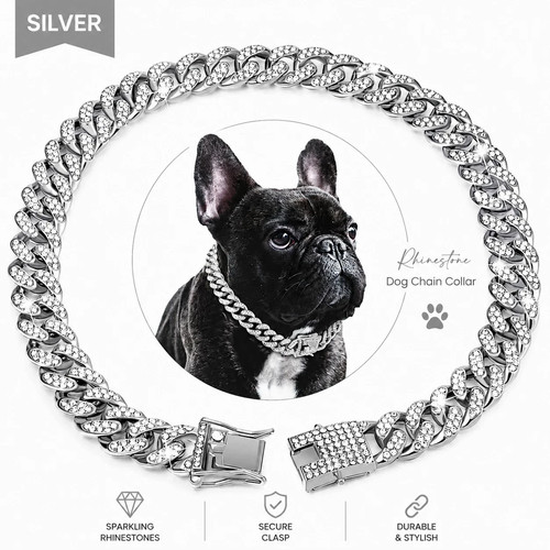 Luxury Bling Pet Chain Collar Gold Cuban Link Dog Cat Necklace Rhinestone US