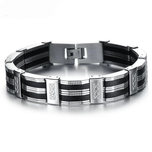 Men's Biker Chain Bracelet Stainless Steel Silicone Punk Motorcycle Jewelry SetU