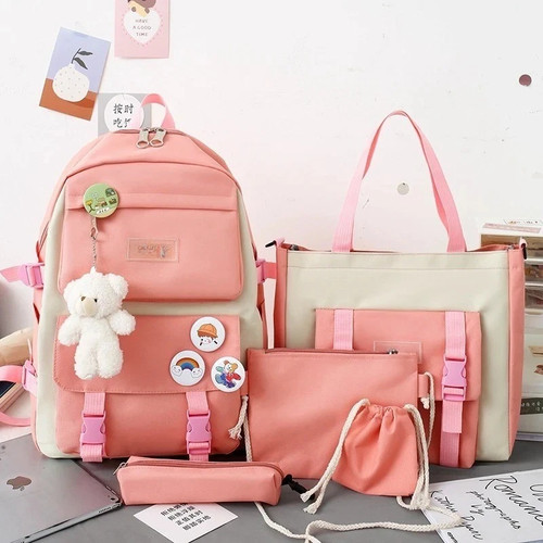 5PCS Kids School Backpack Set Larg Capacity Bookbag Lunch Bag Pencil Case Travel