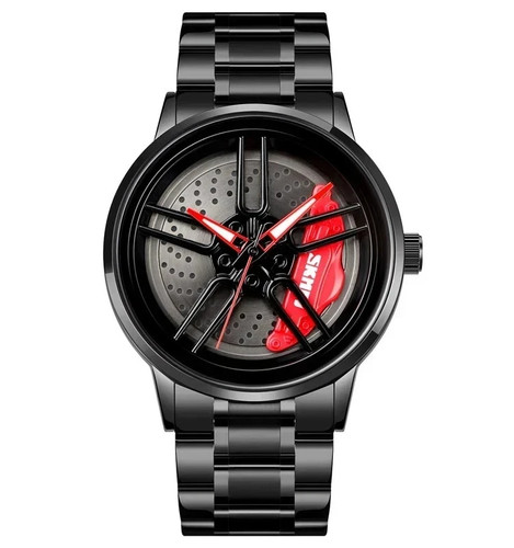 Luxury Car Rim Style Watch Rotating Wheel Stainless Steel Sports Wristwatch Gift