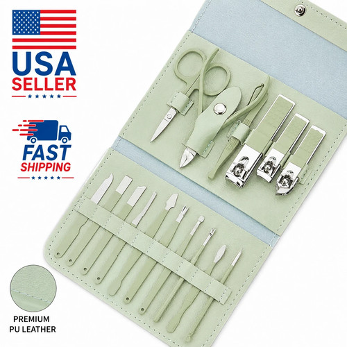 16PCS Professional Nail Clipper Kit Manicure Pedicure Set Stainless Steel Case