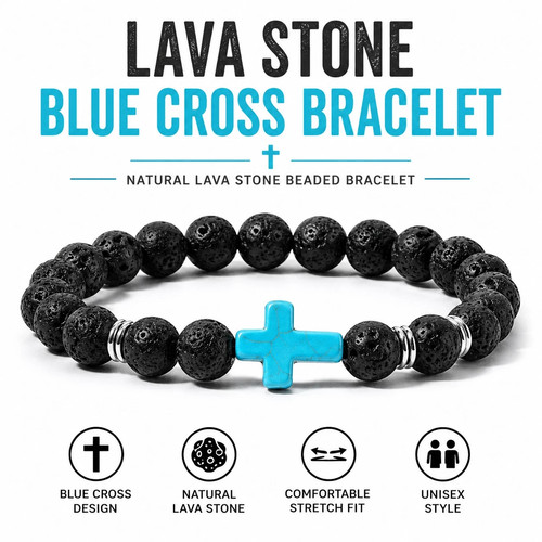 Christian Cross Bracelet Men Turquoise Natural Stone Beaded Stretch Bracelet US