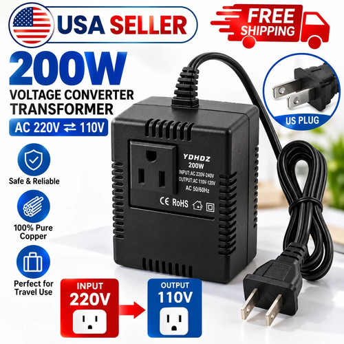200W Voltage Converter Transformer 220V to 110V Step Down Travel Adapter US Plug