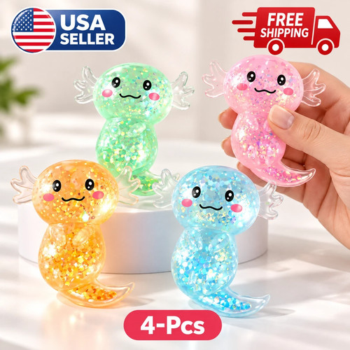 Glitter Salamander Squishy Toy Slow Rebound Sensory Stress Relief Fidget Toy 4Pc