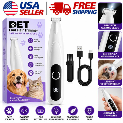 Cordless Dog Paw Hair Clipper LED Light Rechargeable Low Noise Grooming Trimmer