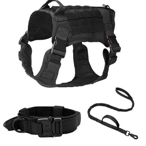 Tactical Dog Harness Vest Collar Leash Set Padded Nylon Adjustable Large Dogs US