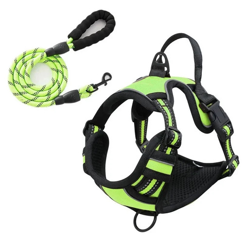 Heavy Duty No Pull Dog Harness & Leash Set Adjustable Soft Reflective Vest USA