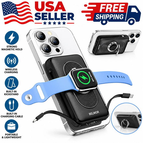 10000mAh Magnetic Wireless Power Bank PD 20W Fast Charger Phone Watch Holder