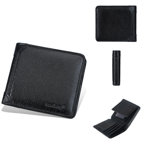 Men's Genuine Leather Short Wallet Multiple Card Slots Slim Retro Bifold