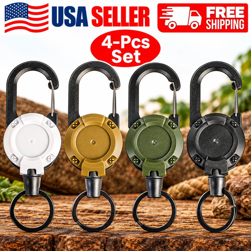 4-Pcs Set Retractable Keychain Reel Anti-Lost Wire Rope Backpack Carabiner Clips
