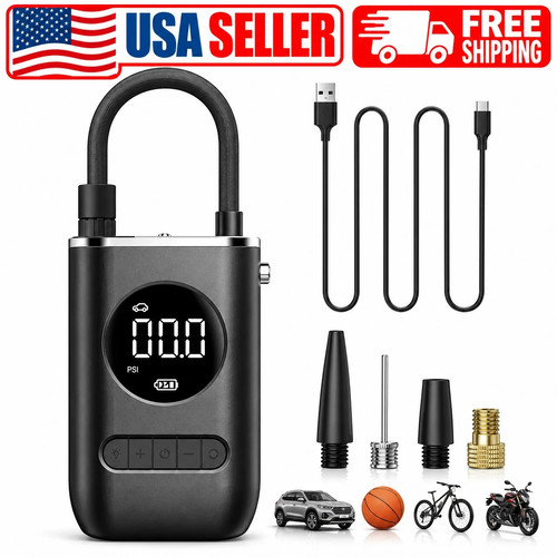Mini Portable Air Compressor Tire Inflator Rechargeable Car Bike Auto Pump