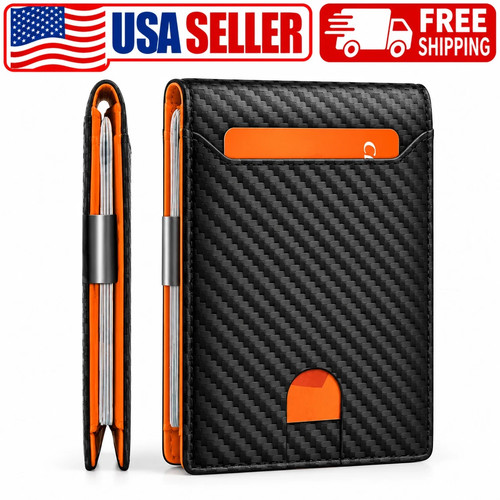 RFID Blocking Slim Wallet Money Clip Minimalist Credit Card Holder for Men